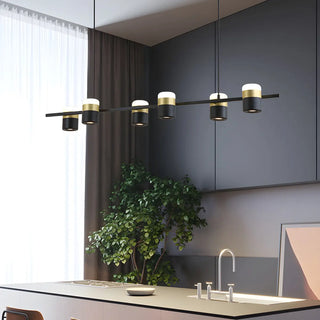 Black Linear Cylinder Adjustable Direction Island Chandelier Image - 2
