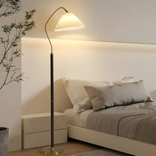 ZOWALA - Adjustable Fabric Pleated Gold Metal Floor Lamp Image - 1