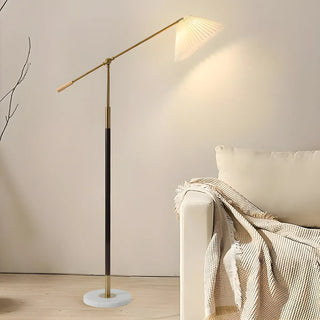 ZOWALA - Adjustable Fabric Pleated Gold Metal Floor Lamp Image - 3