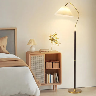 ZOWALA - Adjustable Fabric Pleated Gold Metal Floor Lamp Image - 8