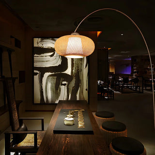 Natural Adjustable Woven Dome Shade Arc Floor Lamp Zawala Image - 2