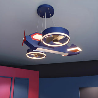 Aircraft Metal Blue 3-Blade Kids Ceiling Fan Light Image - 2