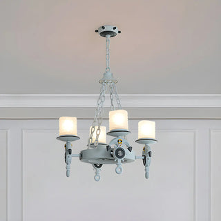 ZOWALA - Anchor Blue Cylinder Frosted Glass Kids Room Chandelier Image - 3