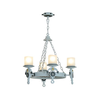 ZOWALA - Anchor Blue Cylinder Frosted Glass Kids Room Chandelier Image - 4