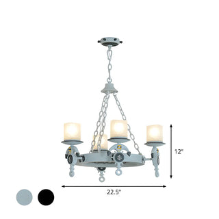 ZOWALA - Anchor Blue Cylinder Frosted Glass Kids Room Chandelier #size