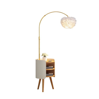 Feather Shade Gold Arched Floor Lamp with Storage Image - 5