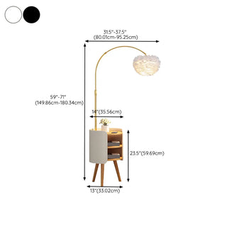 Feather Shade Gold Arched Floor Lamp with Storage #size