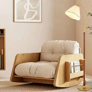 ZOWALA - Modern Trendy Pleated Brown Wood Arched Floor Lamp Image - 1