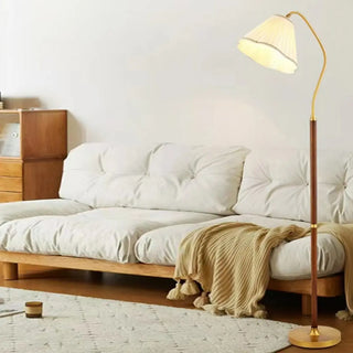 ZOWALA - Modern Trendy Pleated Brown Wood Arched Floor Lamp Image - 2