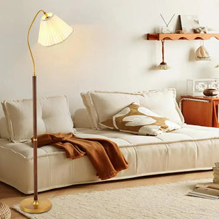 ZOWALA - Modern Trendy Pleated Brown Wood Arched Floor Lamp Image - 7