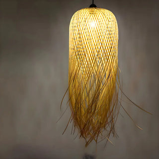 ZOWALA - Asian Natural Bamboo Woven Fringe Restaurant Pendant Light Image - 11