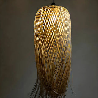 ZOWALA - Asian Natural Bamboo Woven Fringe Restaurant Pendant Light Image - 12