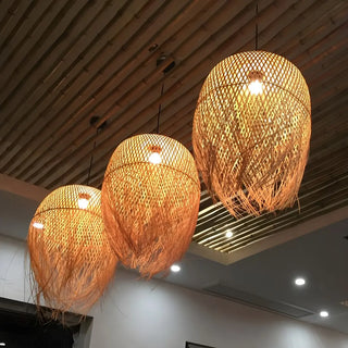 ZOWALA - Asian Natural Bamboo Woven Fringe Restaurant Pendant Light Image - 3