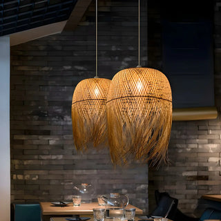 ZOWALA - Asian Natural Bamboo Woven Fringe Restaurant Pendant Light Image - 4