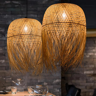 ZOWALA - Asian Natural Bamboo Woven Fringe Restaurant Pendant Light Image - 5