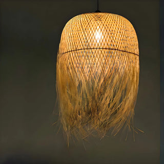 ZOWALA - Asian Natural Bamboo Woven Fringe Restaurant Pendant Light Image - 9