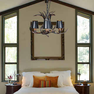 Black Resin Antler Fabric Bedroom Farmhouse Chandelier Image - 1