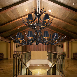 Black Resin Antler Fabric Bedroom Farmhouse Chandelier Image - 10