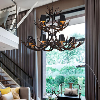 Black Resin Antler Fabric Bedroom Farmhouse Chandelier Image - 11