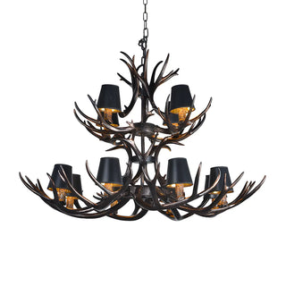 Black Resin Antler Fabric Bedroom Farmhouse Chandelier Image - 12