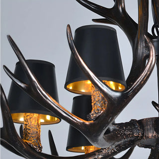 Black Resin Antler Fabric Bedroom Farmhouse Chandelier Image - 13