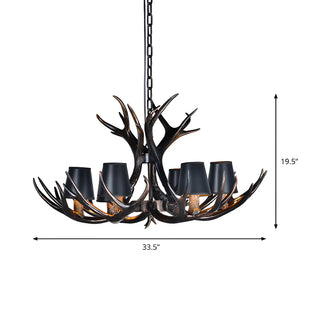 Black Resin Antler Fabric Bedroom Farmhouse Chandelier Image - 16