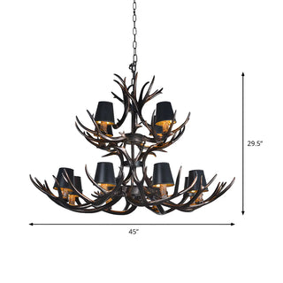 Black Resin Antler Fabric Bedroom Farmhouse Chandelier Image - 18