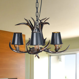 Black Resin Antler Fabric Bedroom Farmhouse Chandelier Image - 2