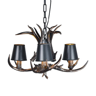 Black Resin Antler Fabric Bedroom Farmhouse Chandelier Image - 3