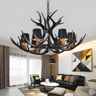 Black Resin Antler Fabric Bedroom Farmhouse Chandelier Image - 4