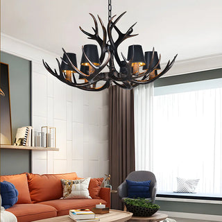 Black Resin Antler Fabric Bedroom Farmhouse Chandelier Image - 5
