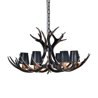 Black Resin Antler Fabric Bedroom Farmhouse Chandelier Image - 6