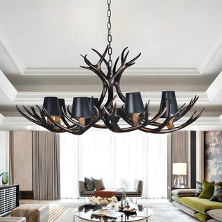 Black Resin Antler Fabric Bedroom Farmhouse Chandelier Image - 7
