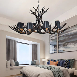 Black Resin Antler Fabric Bedroom Farmhouse Chandelier Image - 8