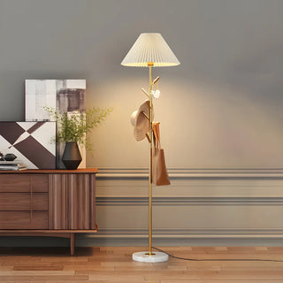 Modern White Fabric Cone LED Floor Lamp with Shelf Zawala Image - 12