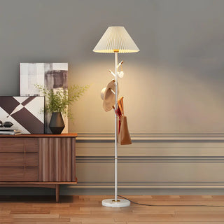 Modern White Fabric Cone LED Floor Lamp with Shelf Zawala Image - 13