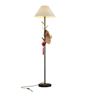 Modern White Fabric Cone LED Floor Lamp with Shelf Zawala Image - 18