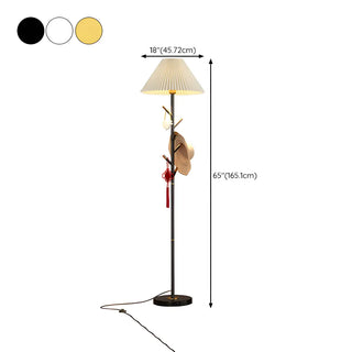 Modern White Fabric Cone LED Floor Lamp with Shelf Zawala #size
