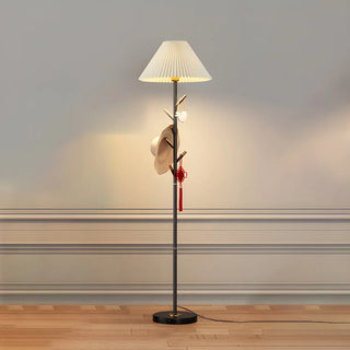 Modern White Fabric Cone LED Floor Lamp with Shelf Zawala Image - 2