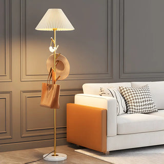 Modern White Fabric Cone LED Floor Lamp with Shelf Zawala Image - 3