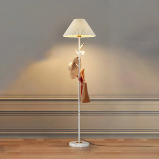 Modern White Fabric Cone LED Floor Lamp with Shelf Zawala Image - 4