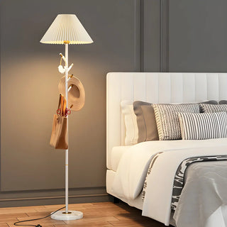 Modern White Fabric Cone LED Floor Lamp with Shelf Zawala Image - 5