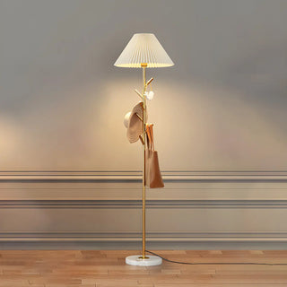 Modern White Fabric Cone LED Floor Lamp with Shelf Zawala Image - 6