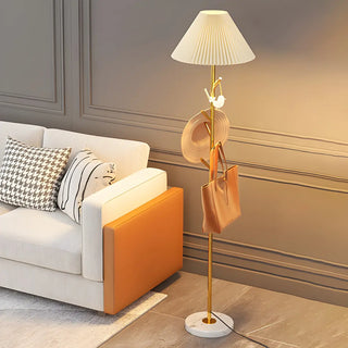 Modern White Fabric Cone LED Floor Lamp with Shelf Zawala Image - 7
