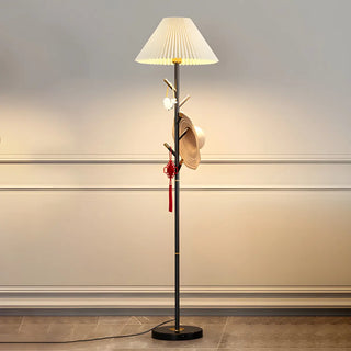 Modern White Fabric Cone LED Floor Lamp with Shelf Zawala Image - 8