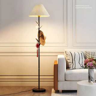 Modern White Fabric Cone LED Floor Lamp with Shelf Zawala Image - 9