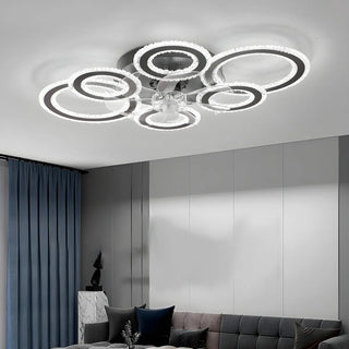 Unique Multi-Ring Geometric Flush Ceiling Fan Light Zawala Image - 2