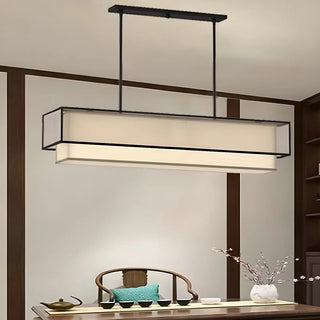 ZOWALA - Rectangle Fabric Black Adjustable Height Island Chandelier Image - 1
