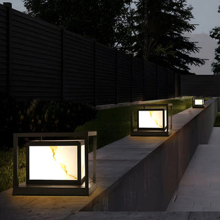 Black Square Metal Frame Outdoor Garden Table Lamp Zawala Image - 1
