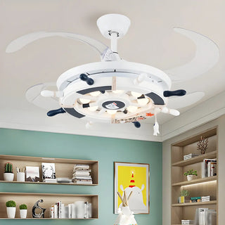 ZOWALA - Rudder Retractable Blades Blue Kids Ceiling Fan Light Image - 3